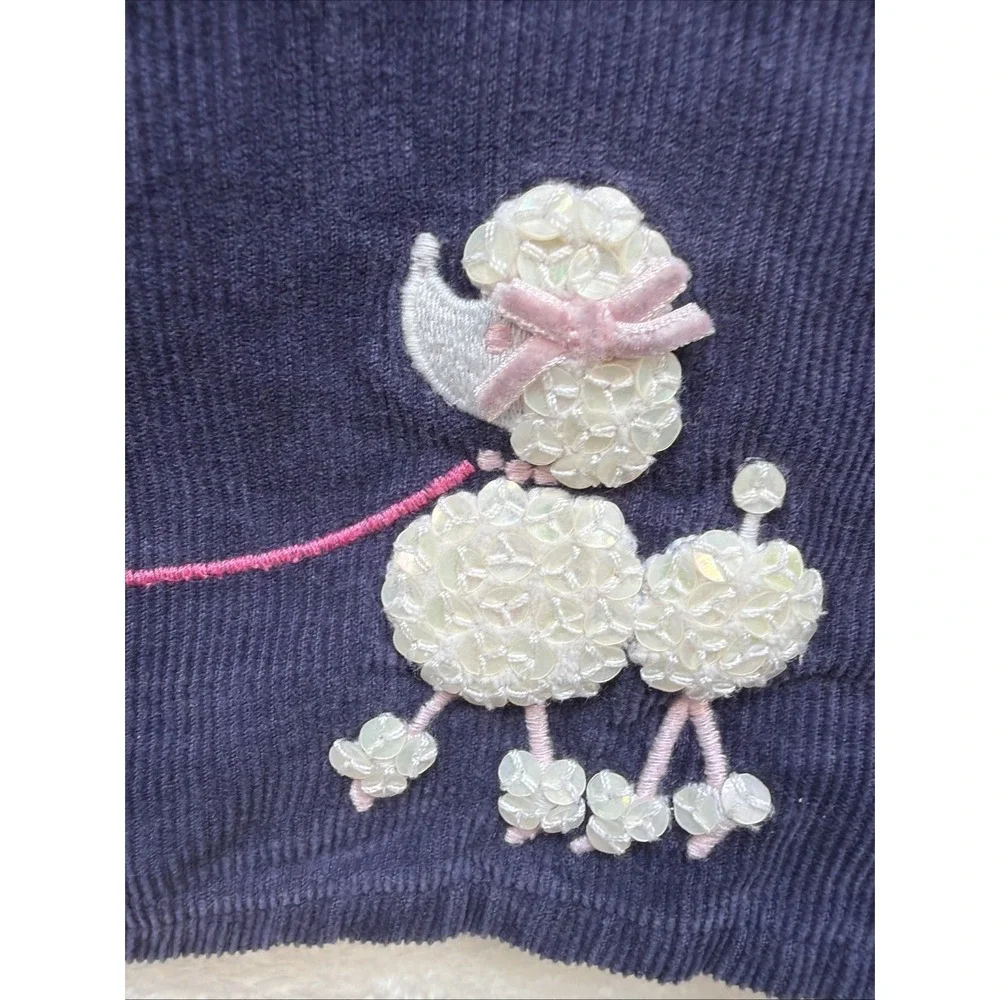 Gymboree Girls Poodle Jumper Dress Corduroy Heart Dog Navy Size 5